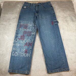 Pepe Jeans London Carpenter Jeans Mens 36 Blue Wide Leg Graphic Y2K Baggy Denim